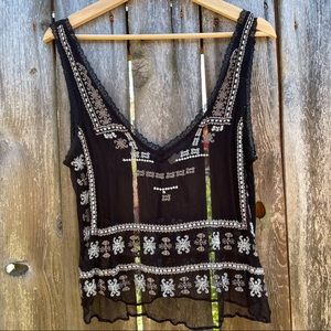 Ecote sheer black top with knit detail, S